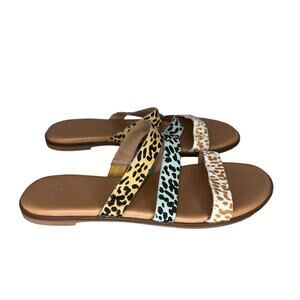 NWOB Madewell Illana Three Straps Slides Sandals Multicolor Leather Size 7.5